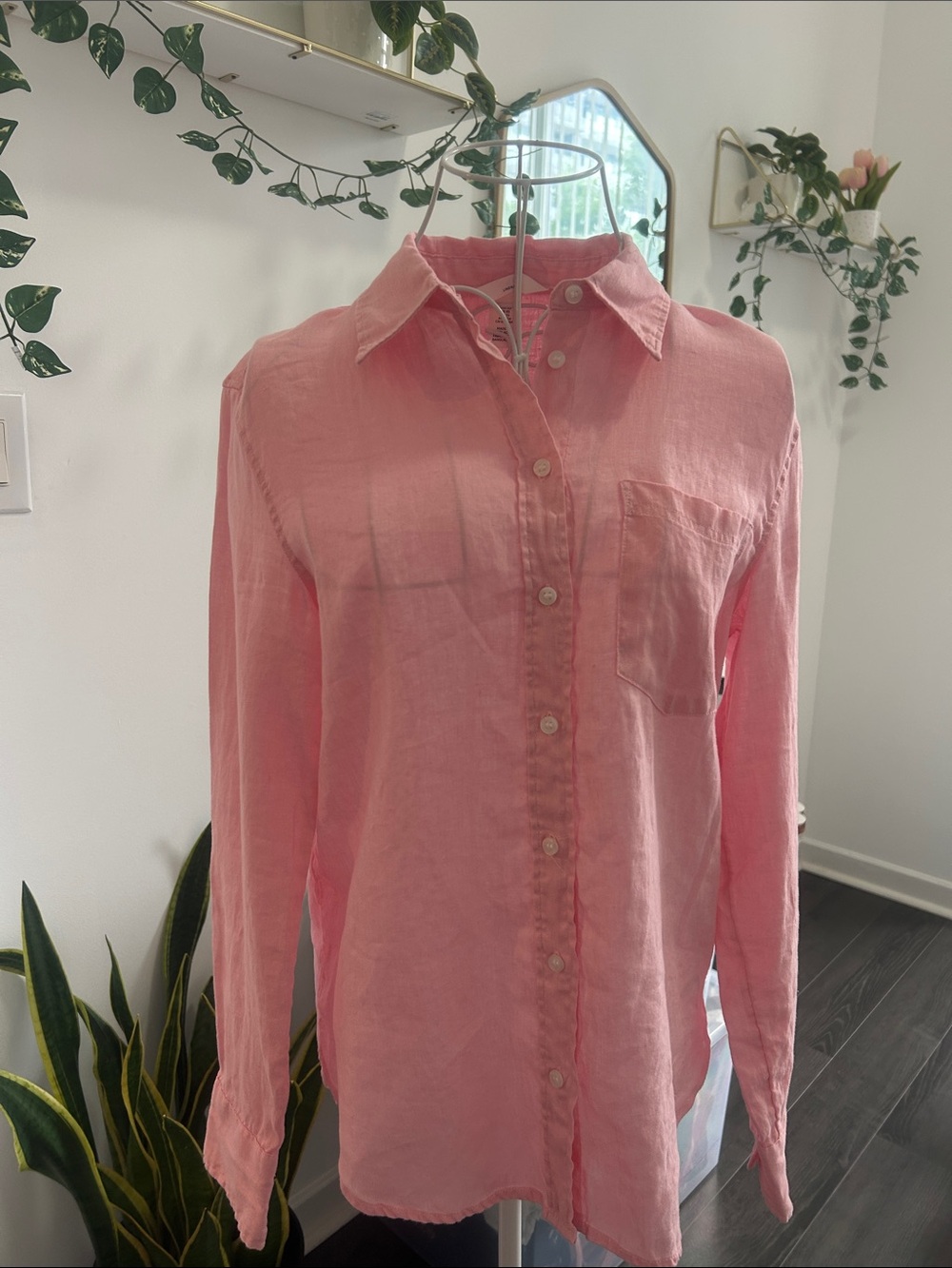 H&M Pink Linen Button-Down Shirt Tunic